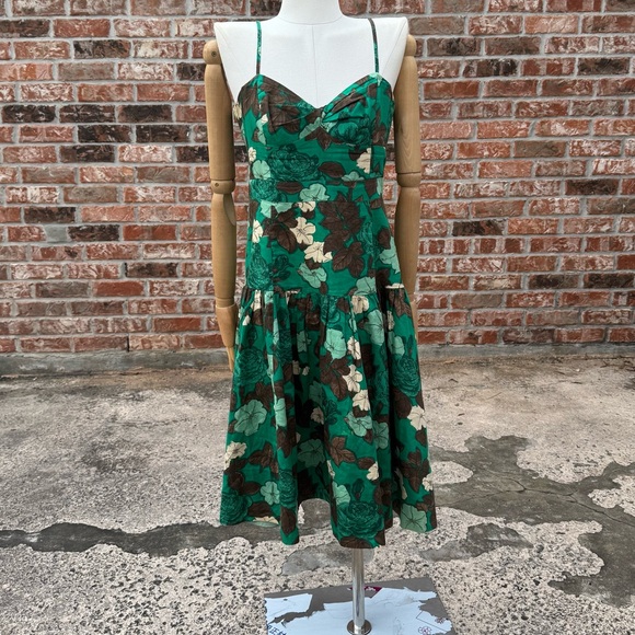 Moulinette de Soeurs Anthropologie green floral sleeveless sundress / 2 / EUC - Picture 14 of 17